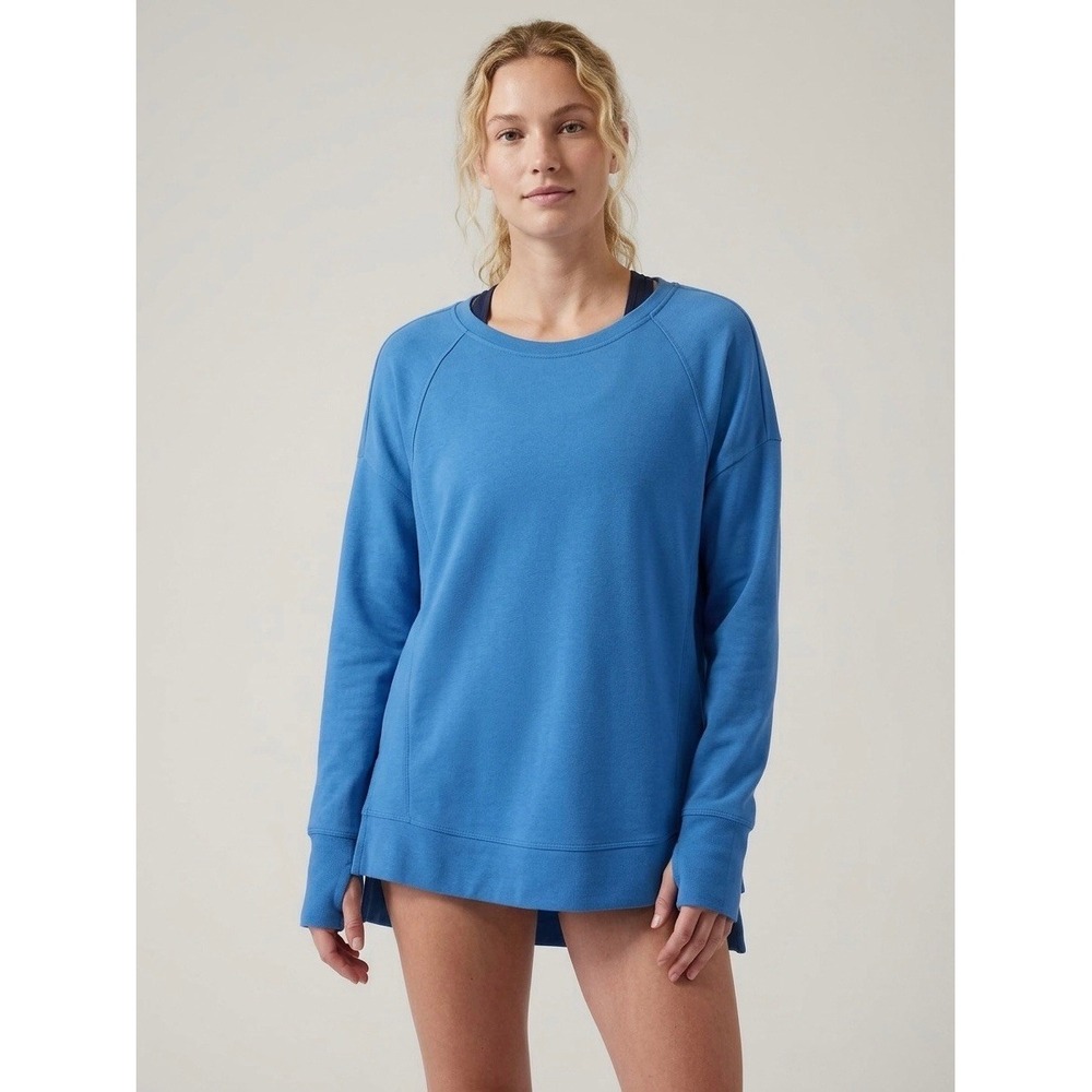 Sweaty Betty After Class Sweatshirt Blue Crew Neck Thumbhole Pullover SB5622 M
